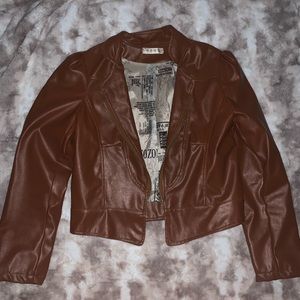 Faux Leather Orangy Brown Jacket - Like New!
